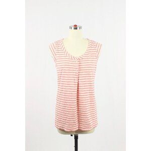 MARC BY MARC JACOBS Coral Pink White Striped Cotton Tunic Tank Top, Size S